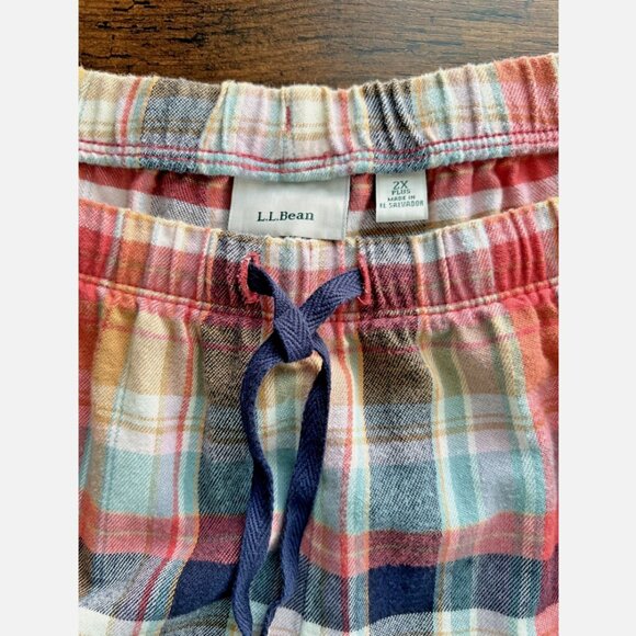 LL Bean Cotton Flannel Sleep Pants Pajama Bottoms in Deep Coral Plaid - Size 2X - Picture 3 of 8